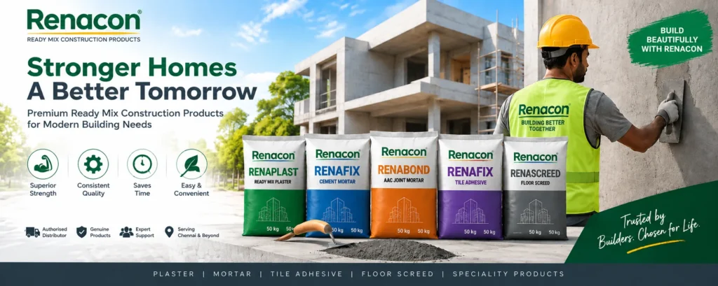 Ready mix plaster and premix construction products supplied in Chennai and surrounding area